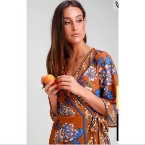 Orange and Blue Floral Maxi Wrap Dress